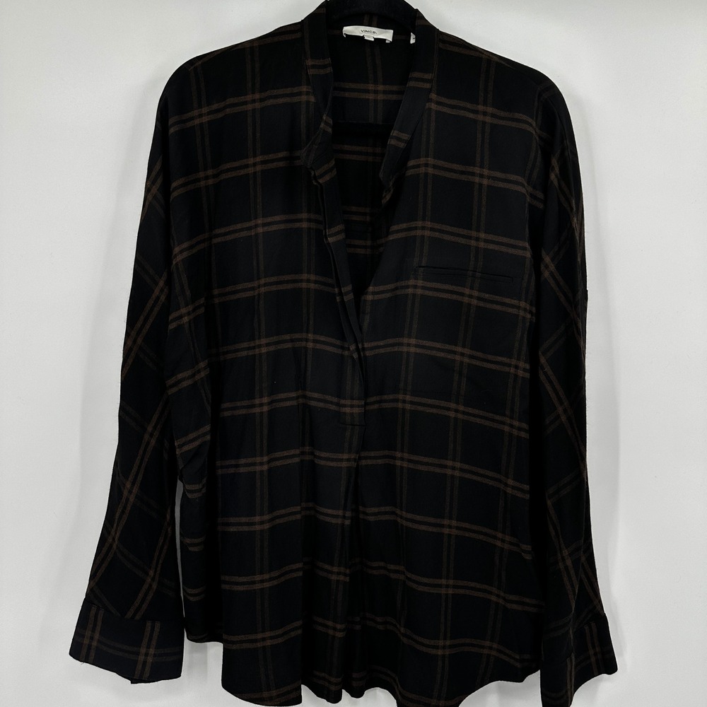 Vince Black Plaid Long-Sleeve Blouse